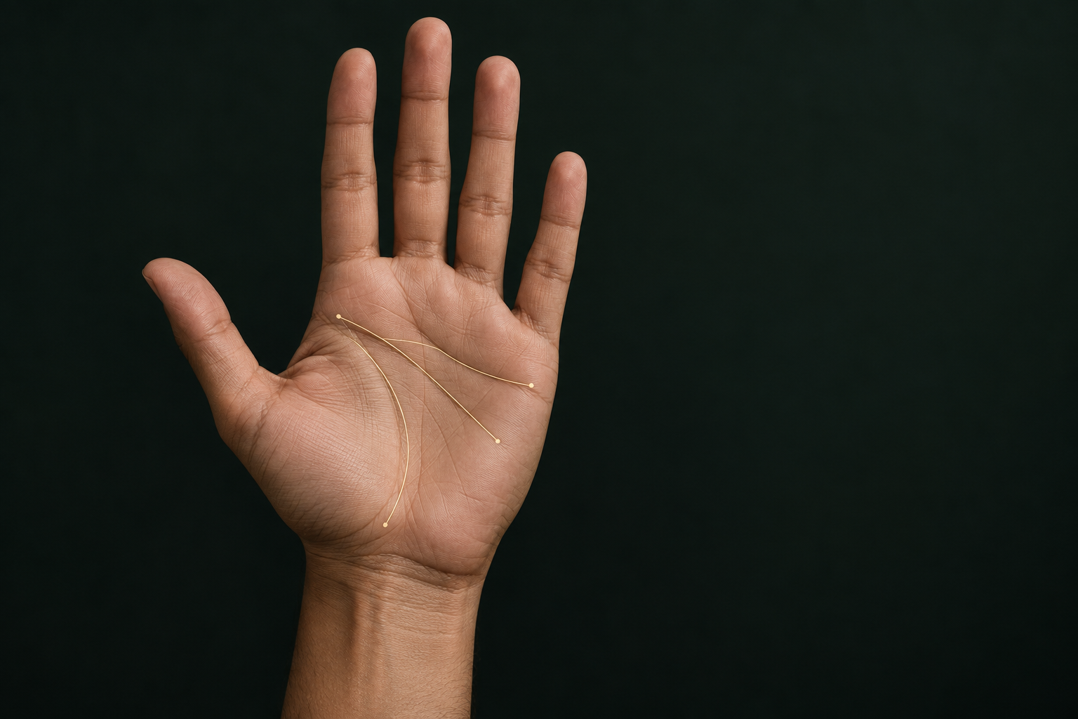 Photoreal concept image of an open palm with subtle traced lines